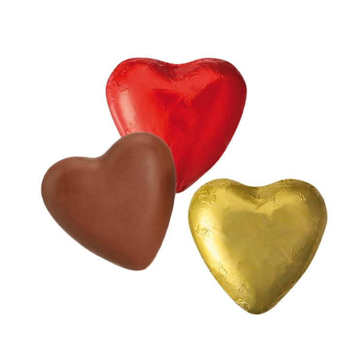 cœur en chocolat - motif standard, Noisettes entières, Caramel, Oreo, Chocolat au lait, DDM env. 6 mois